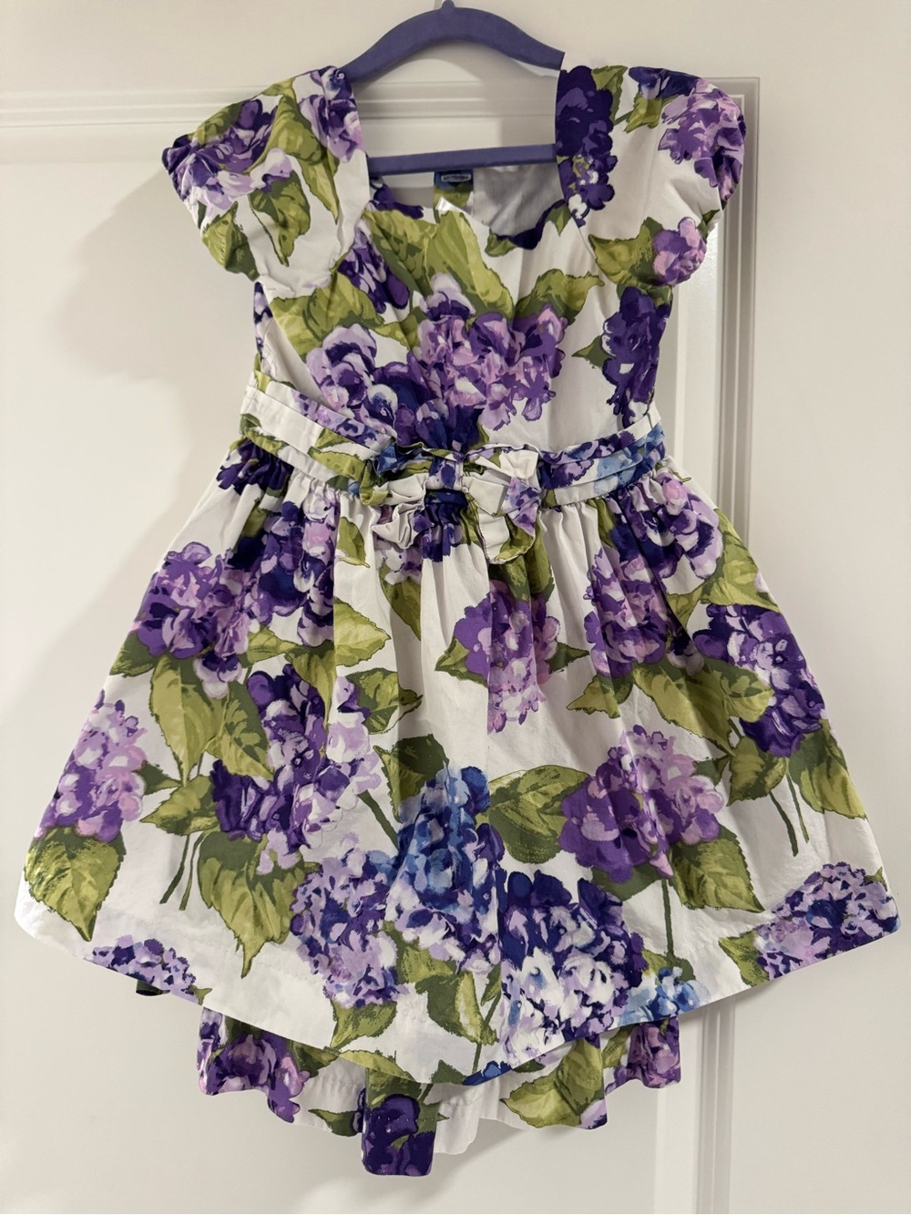 Gymboree White Dress with Purple Hydrangea Print and Green Leaves
